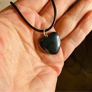 Heart necklace with black cord